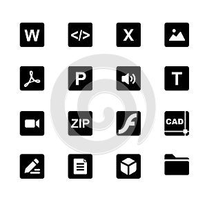 Vector black file type icon set photo